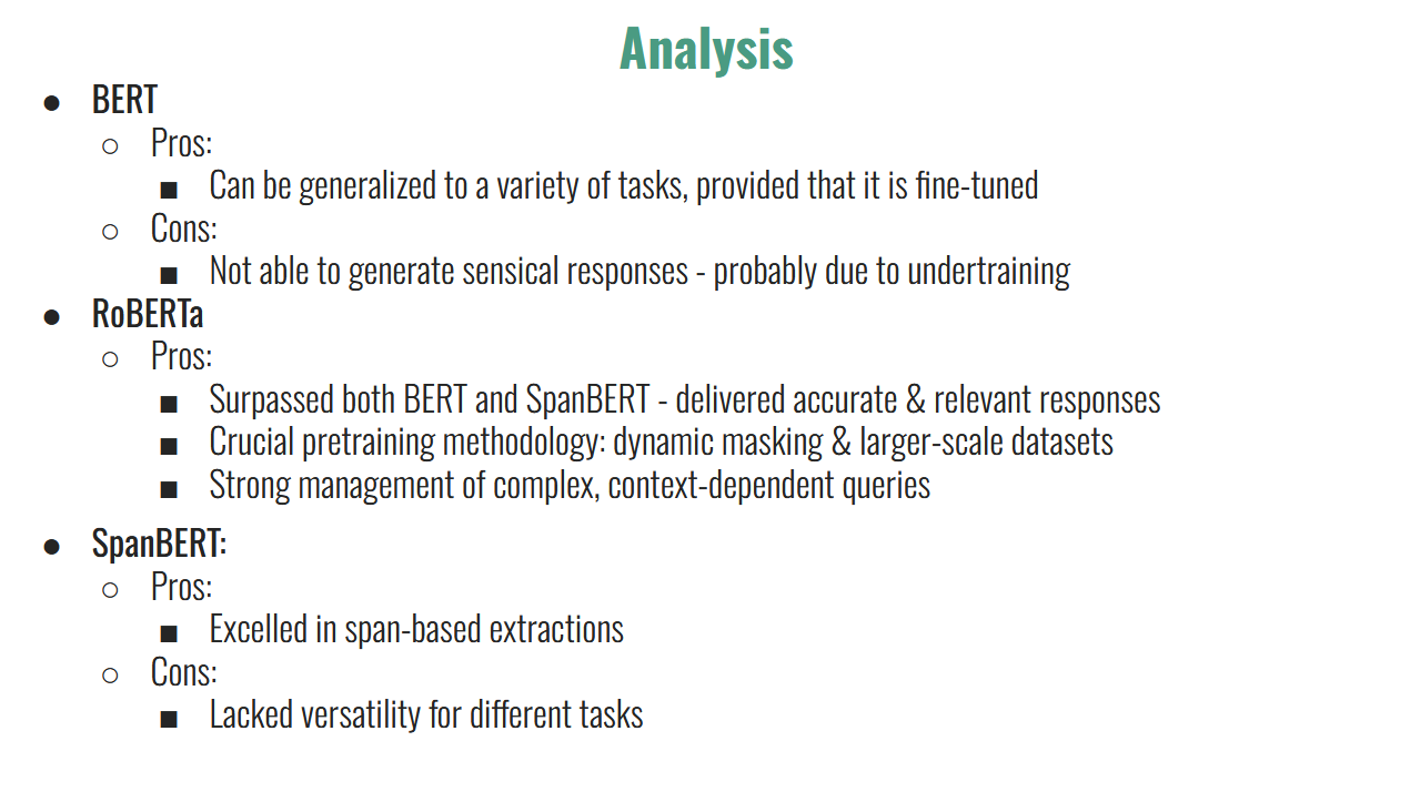 BERT plot analysis models